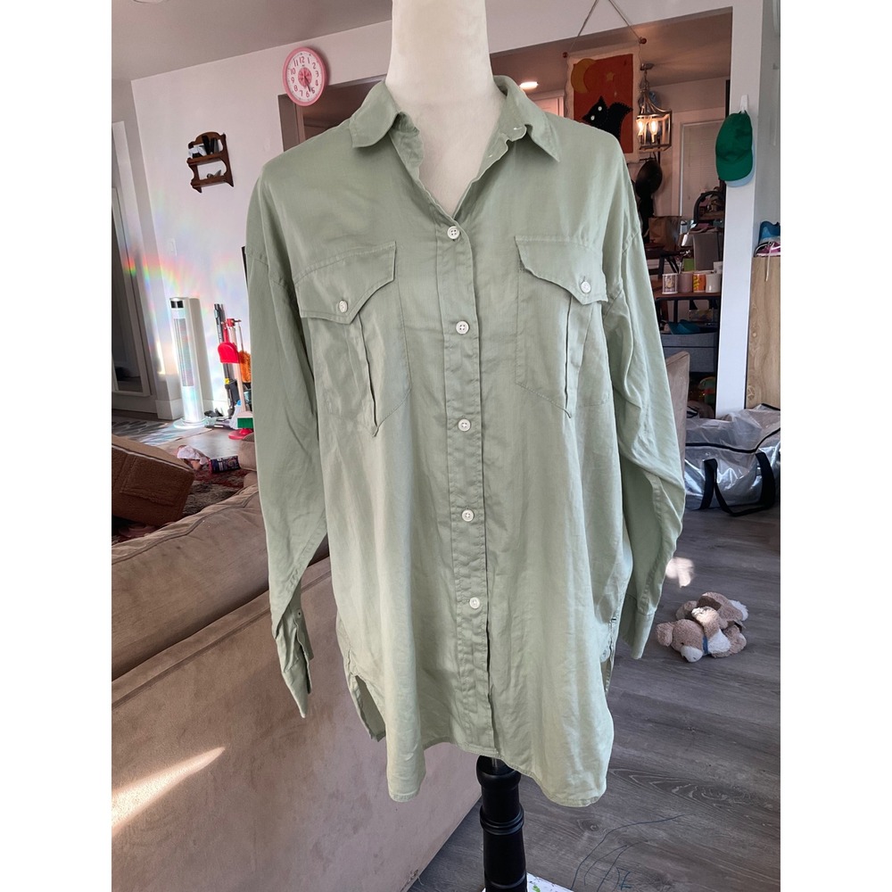 J.Crew Relaxed Fit Herringbone Cotton Button Down Shirt Sage Green Quiet Luxury